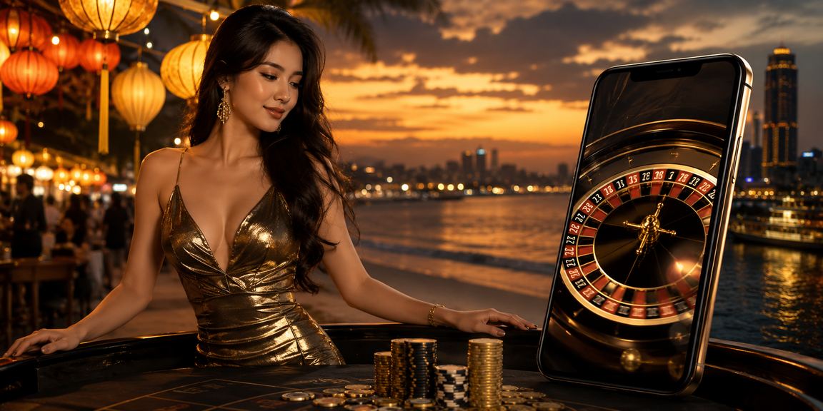Bàn roulette tại khu chợ đêm Sài Gòn với không khí sôi động và đèn neon